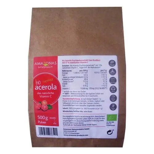Acerola 100% Bio Pur natürliches Vitamin C Pulver, 500 g