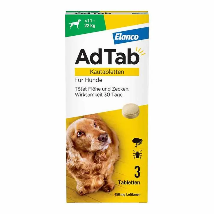 AdTab Kautabletten für große Hunde 450 mg 11 bis 22 kg, 3 St