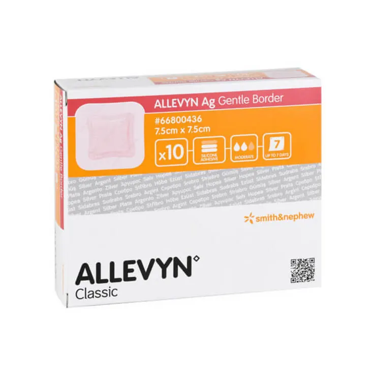 Allevyn Ag Gentle Border 7,5x7,5 cm Verband, 10 St