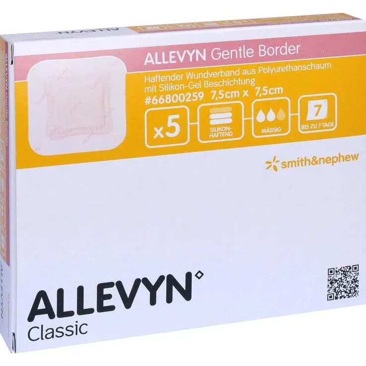 Allevyn Gentle Border 7,5x7,5 cm Verband, 5 St