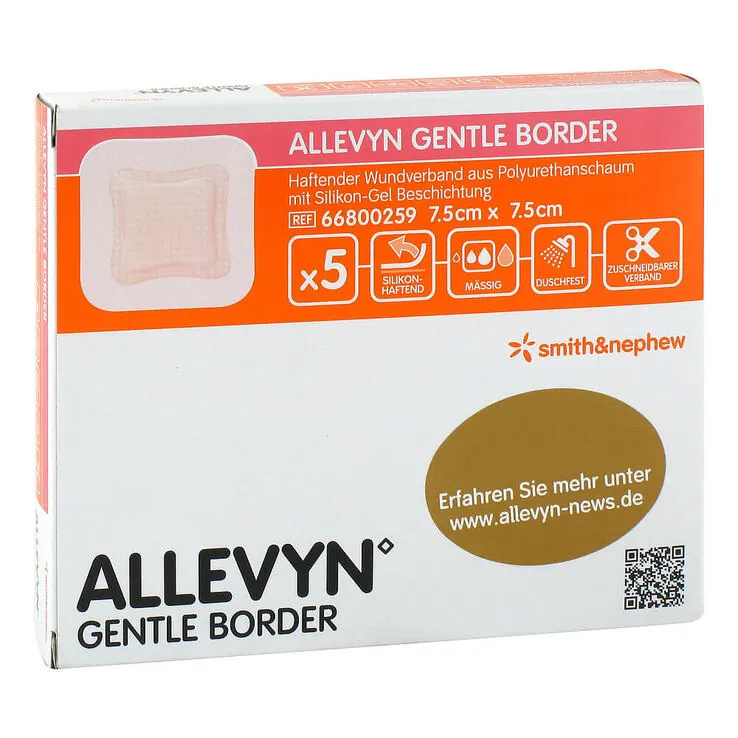 Allevyn Gentle Border 7,5x7,5cm Verband, 5 St
