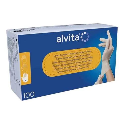 Alvita Latex Untersuchungshandschuhe unsteril puderfrei L, 100 St