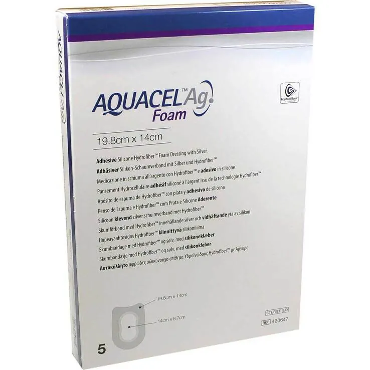Aquacel Ag Foam adhäsiv Ferse 19,8x14cm, 5 St