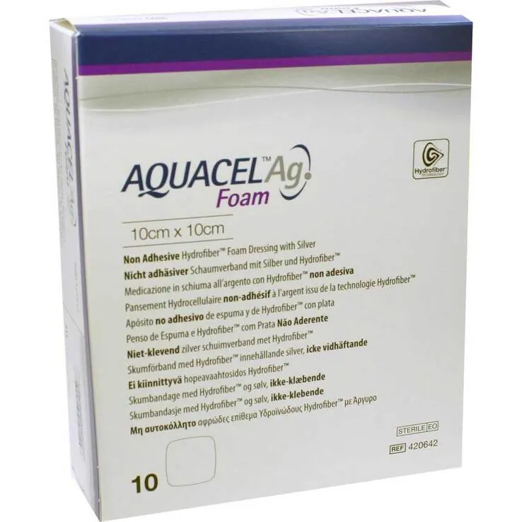 Aquacel Ag Foam nicht adhäsiv 10x10cm Verband, 10 St