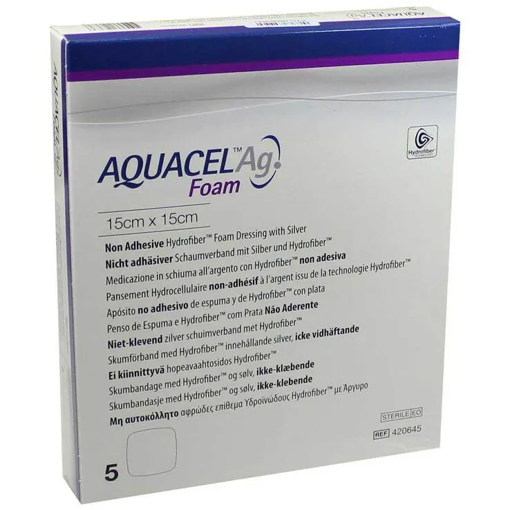 Aquacel Ag Foam nicht adhäsiv 15x15cm Verband, 5 St