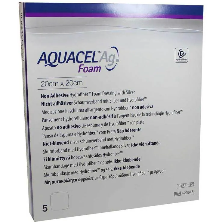Aquacel Ag Foam nicht adhäsiv 20x20cm Verband, 5 St