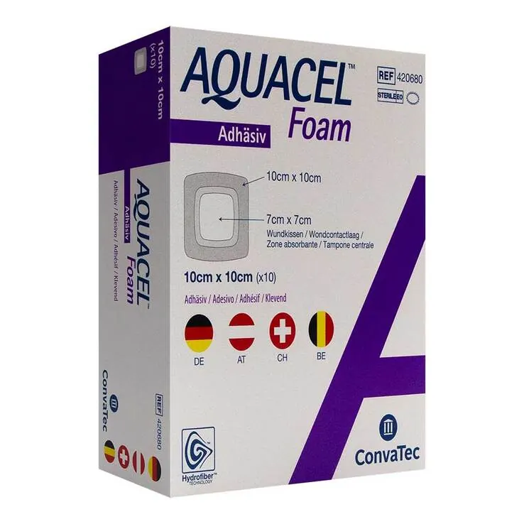 Aquacel Foam adhäsiv 10x10 cm Verband, 10 St