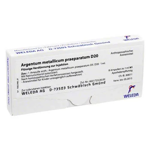 ARGENTUM METALLICUM praeparatum D 20 Ampullen, 8 St