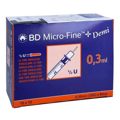 BD Micro-Fine + Insulinasenspray 0,3 ml U100 0,3x8 mm, 100 St