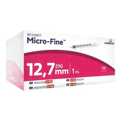 BD Micro-Fine + Insulinasenspray 1 ml U100 0,33x12,7 mm, 100 St