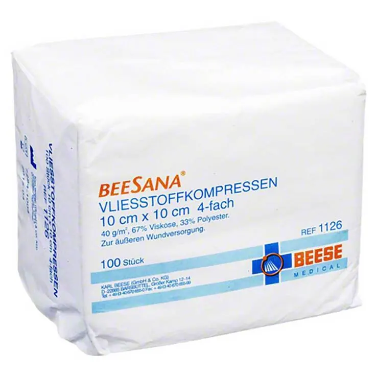 Beesana Vlieskompressen 10x10 cm unsteril 4fach, 100 St