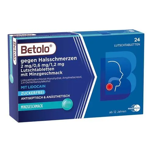 Betolo gegen Halsschm.2 / 0,6/1,2 mg Lut.-Tab.Minz, 24 St