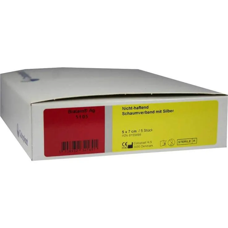 Biatain Ag Schaumverband 5x7cm nicht haftend, 5 St