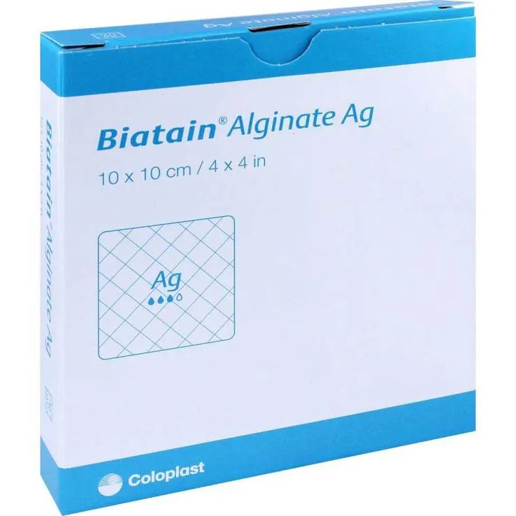 Biatain Alginate Ag Kompressen 10x10 cm mit Silber, 10 St