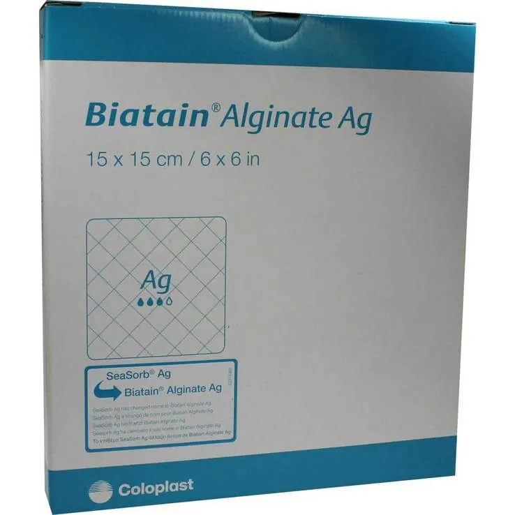 Biatain Alginate Ag Kompressen 15x15 cm mit Silber, 10 St