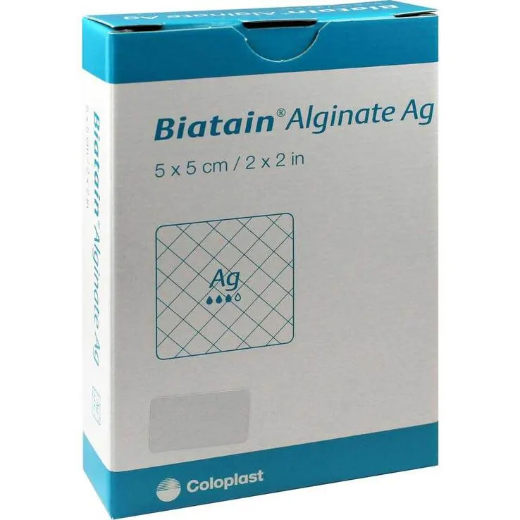 Biatain Alginate Ag Kompressen 5x5 cm mit Silber, 10 St