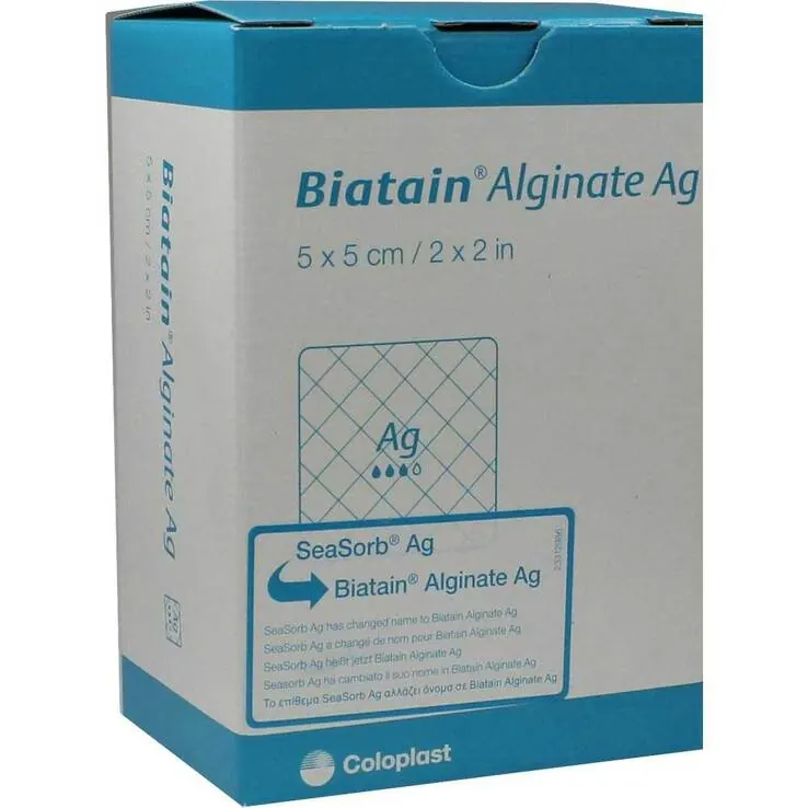 Biatain Alginate Ag Kompressen 5x5 cm mit Silber, 30 St