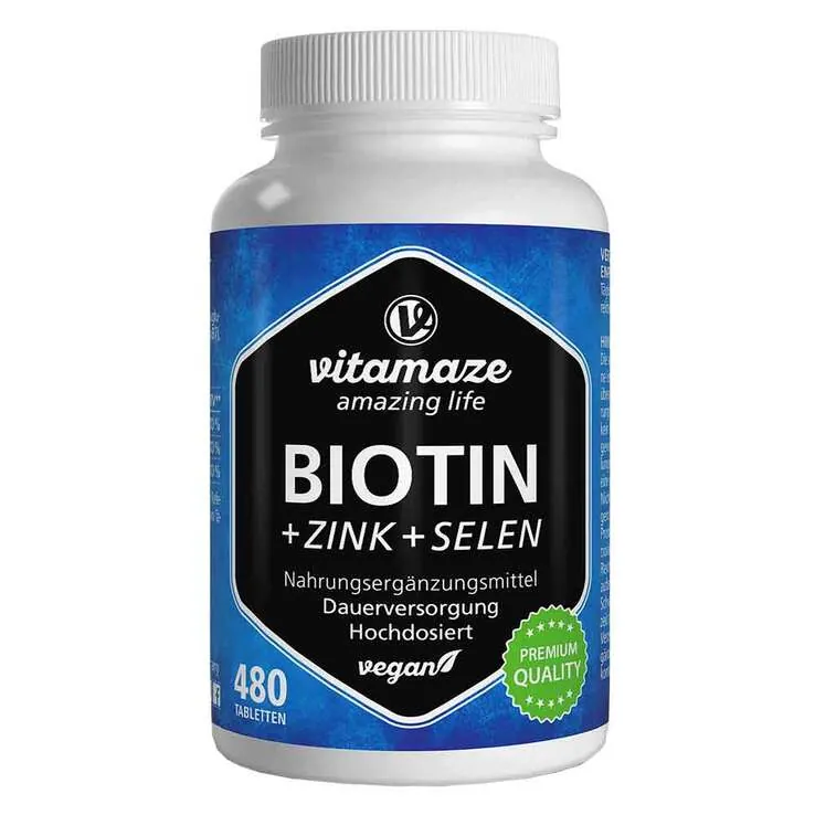 Biotin 10 mg hochdosiert + Zink + Selen Tabletten, 480 St