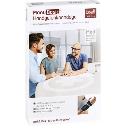 BORT ManuBasic Bandage rechts M schwarz, 1 St