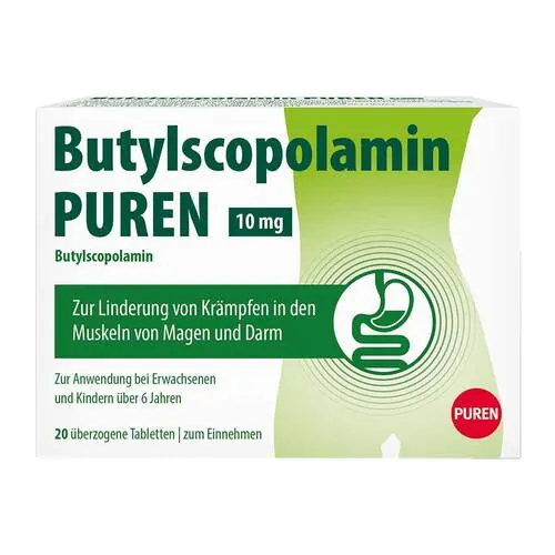 Butylscopolamin Puren 10 mg überzogene Tabletten , 20 St