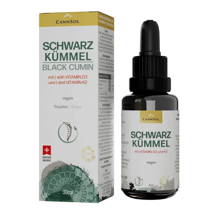 Cannsol Schwarzkümmel mit Vit.D3 + K2 Tropfen zum Einnehmen , 30 ml