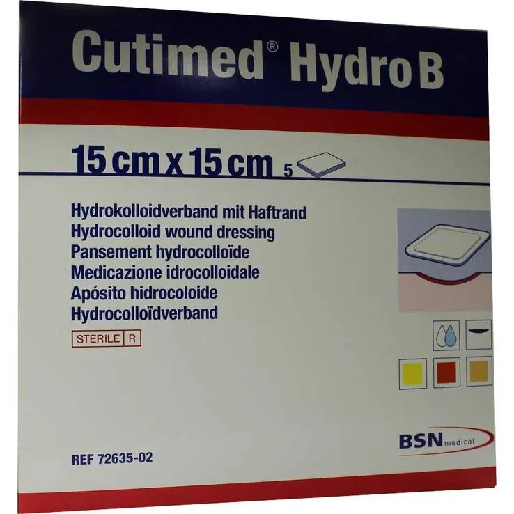 Cutimed Hydro B Hydrok.Ver.15x15cm mit Haftrand, 5 St