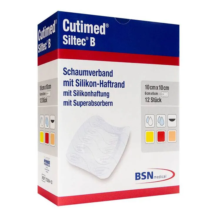Cutimed Siltec B Schaumverband 10x10 cm mit Haftrand , 12 St