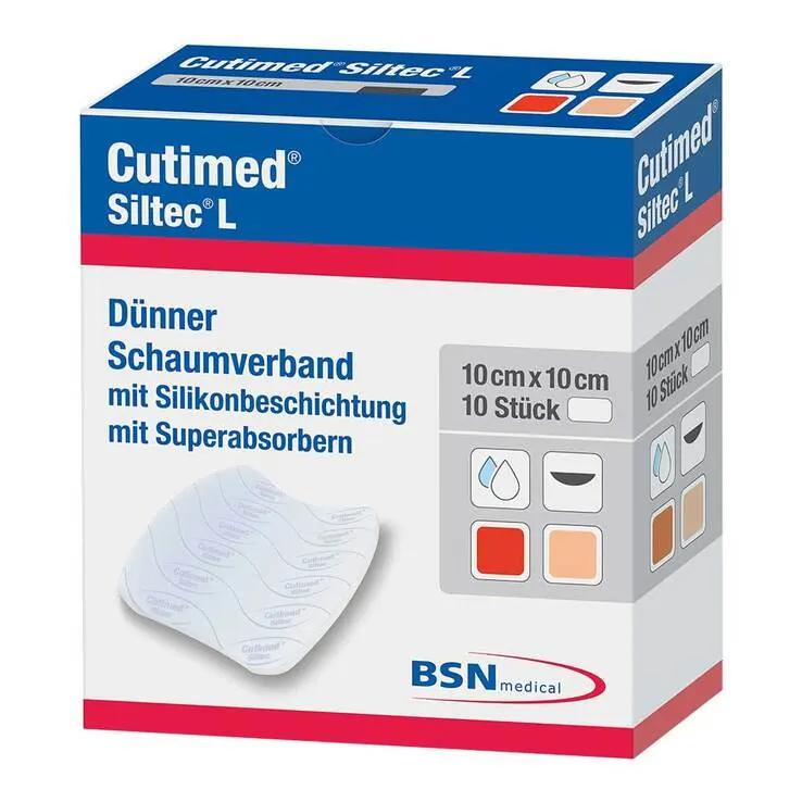 Cutimed Siltec L Schaumverband 10x10 cm dü.san.haf., 10 St