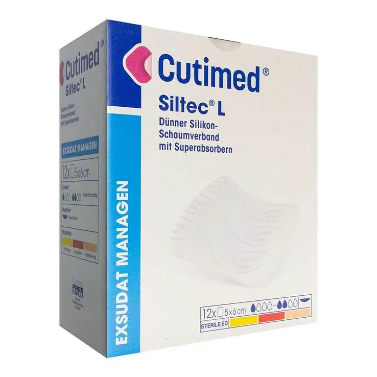 Cutimed Siltec L Schaumverband 5x6 cm dü.san.haf., 12 St