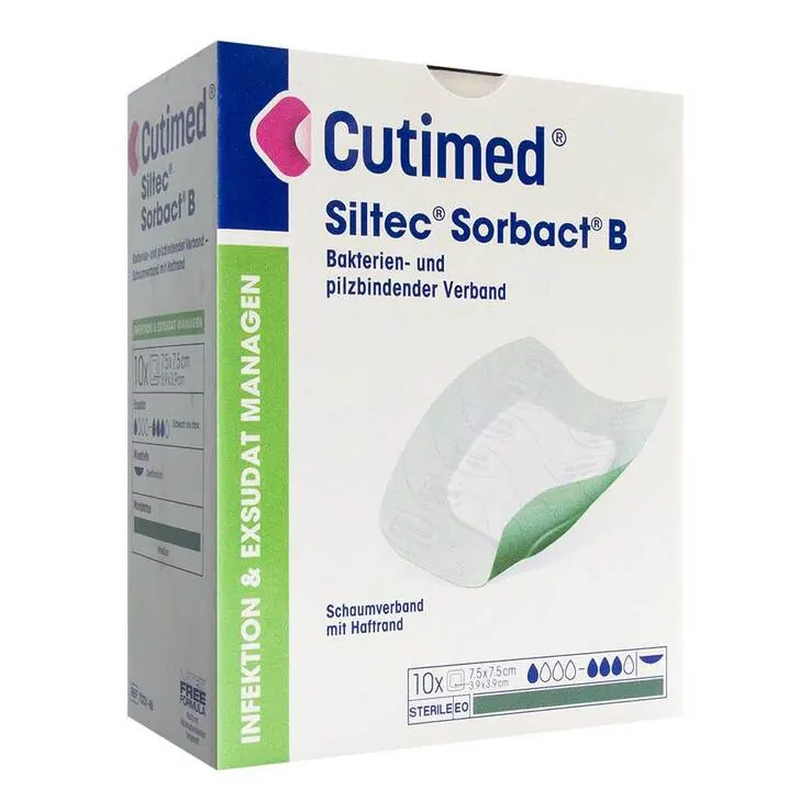 Cutimed Siltec Sorbact PU-Verband 7,5x7,5 cm, 10 St