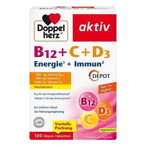Doppelherz B12 + C+D3 Depot aktiv Tabletten, 100 St