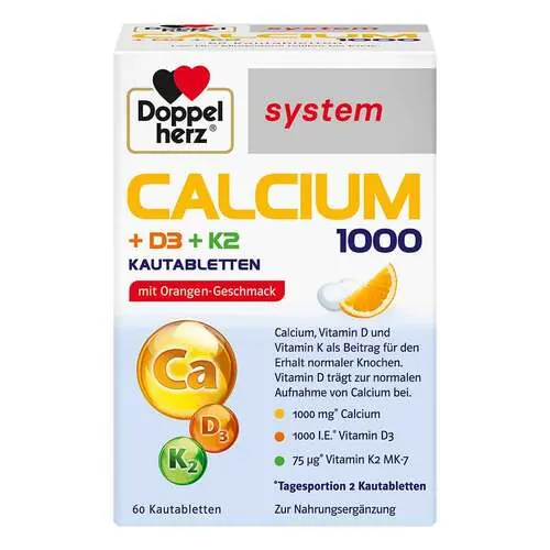 Doppelherz Calcium 1000 + D3+K2 system Kautabletten, 60 St