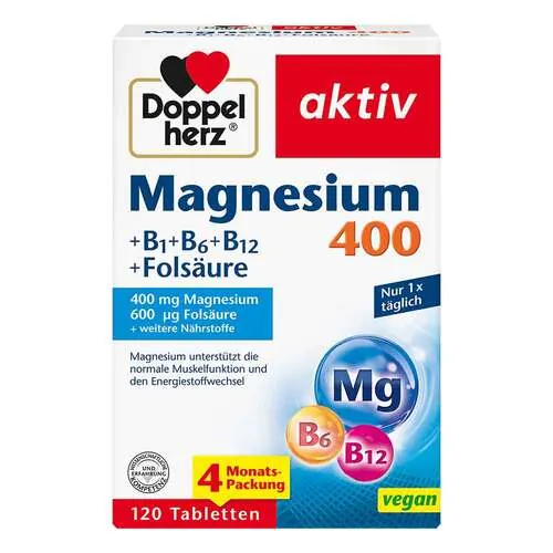 Doppelherz Magnesium 400 + B1+B6+B12+Folsäure Tabletten , 120 St