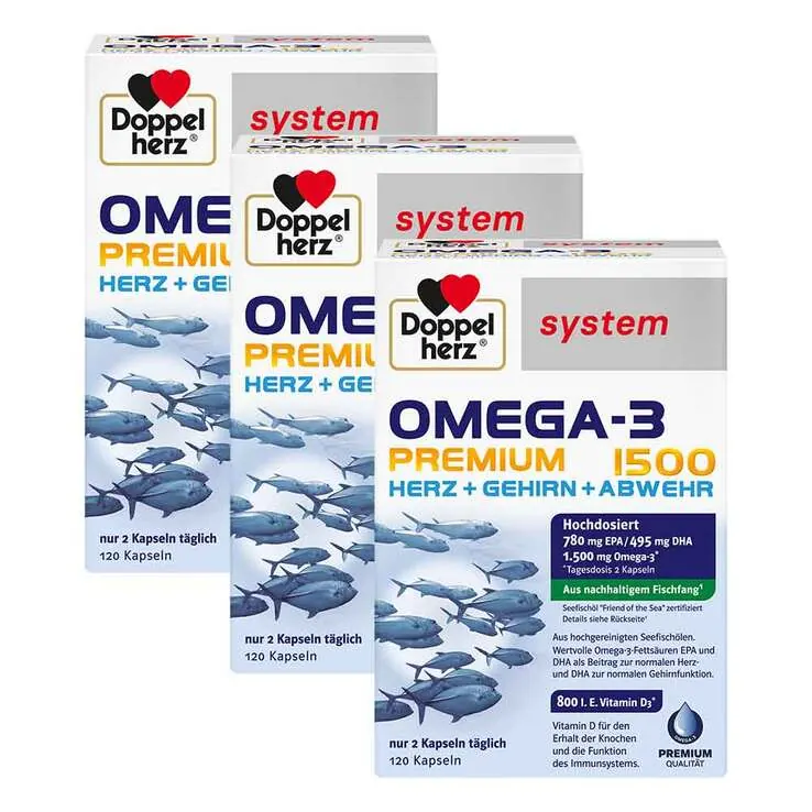 Doppelherz Omega-3 Premium 1500 system Kapseln, 3x120 St