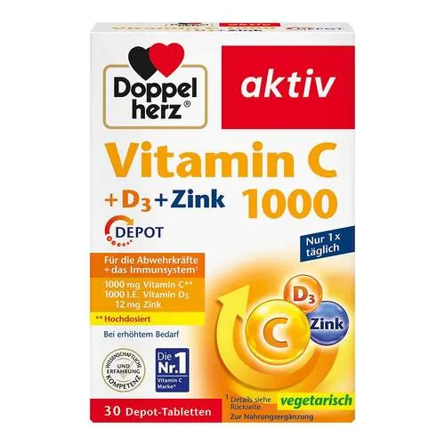 Doppelherz Vitamin C 1000 + D3+Zink Depot Tabletten, 30 St