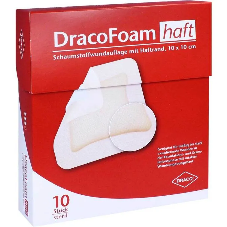 Dracofoam Haft Schaumstoff Wundauflage 10x10cm, 10 St