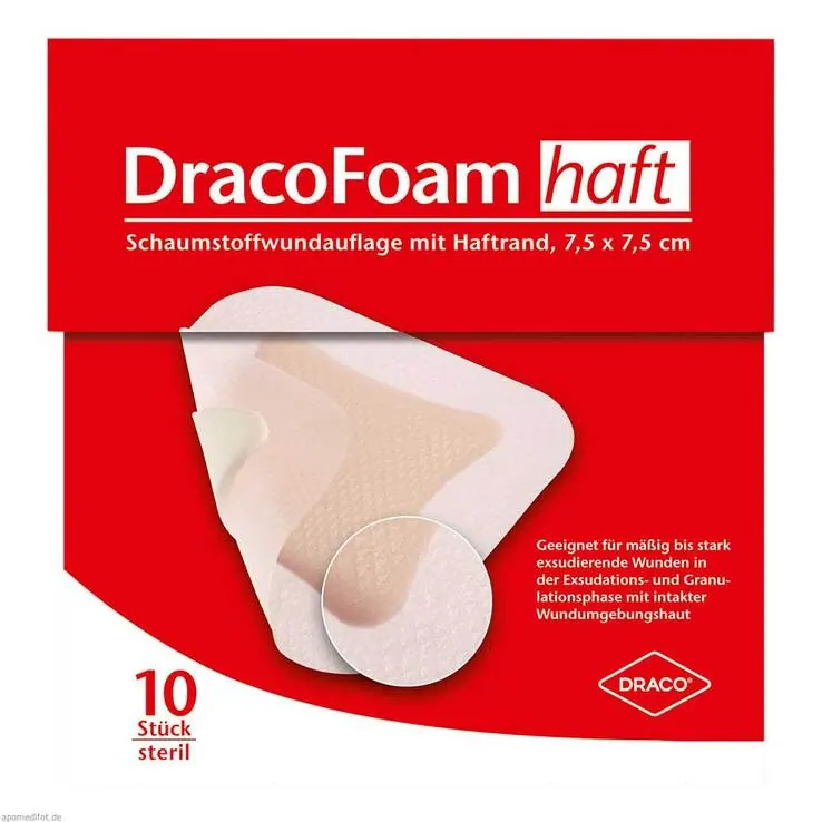 Dracofoam Haft Schaumstoff Wundauflage 7,5x7,5cm, 10 St