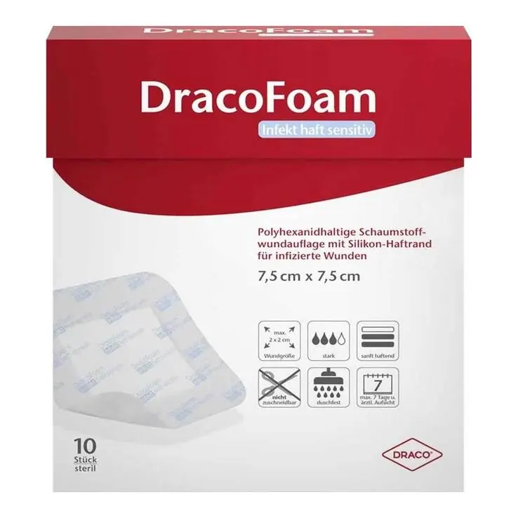Dracofoam Infekt haft sensitiv Wundauf.7,5x7,5 cm, 10 St