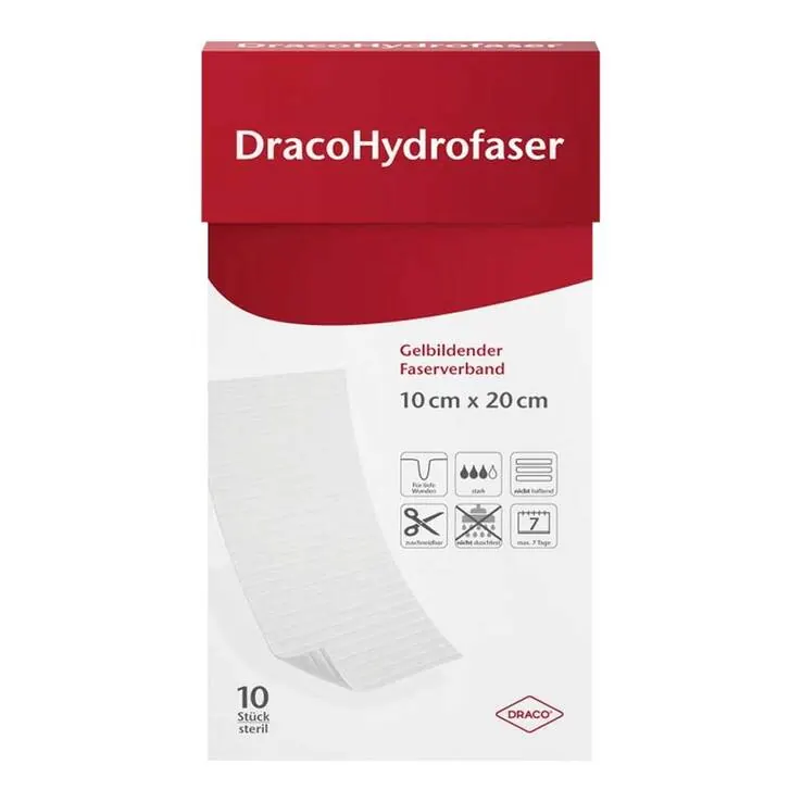 Dracohydrofaser 10x20 cm gelbildender Faserverband, 10 St