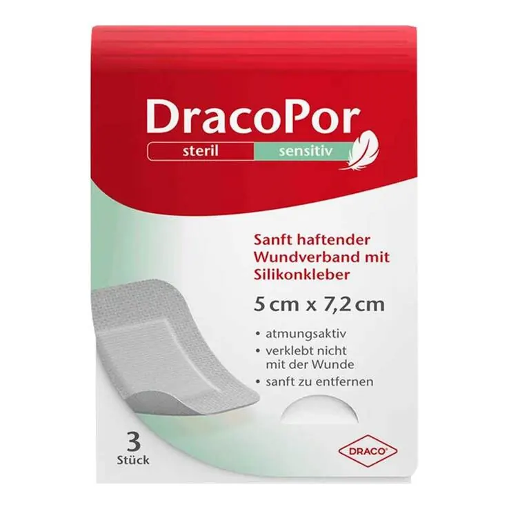 Dracopor sensitiv 5x7,2 cm steril mit Silikonkleber, 25 St
