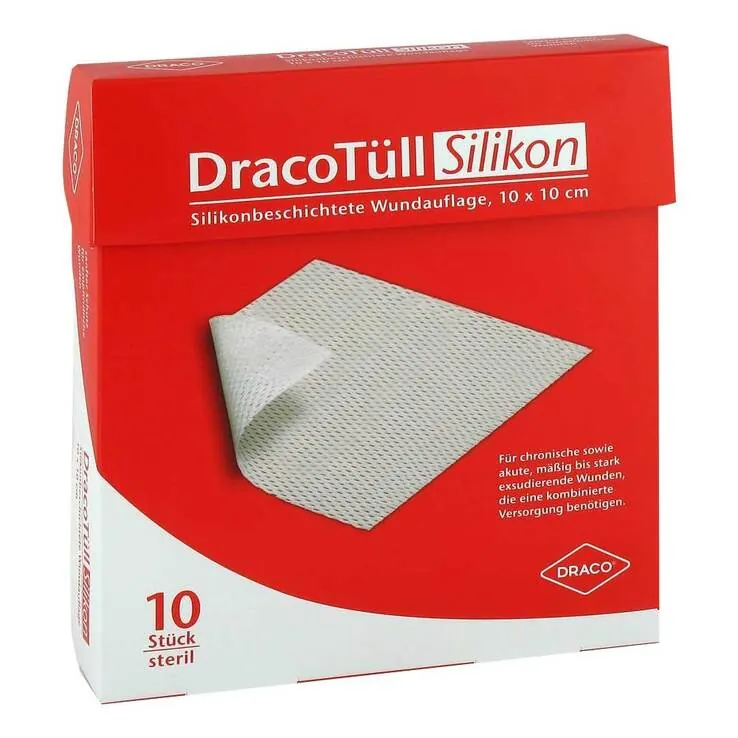 Dracotüll Sil.10x10 cm Silikonbes.Wundkont.Auflage, 10 St