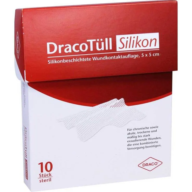 Dracotüll Sil.5x5 cm Silikonbes.Wundkont. Auflage, 10 St
