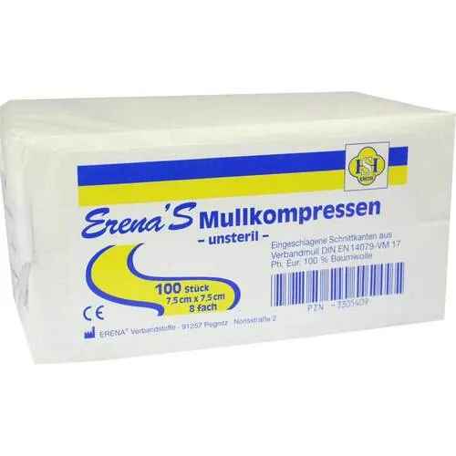 Erena Mullkompresse 7,5x7,5 cm unsteril 8fach, 100 St