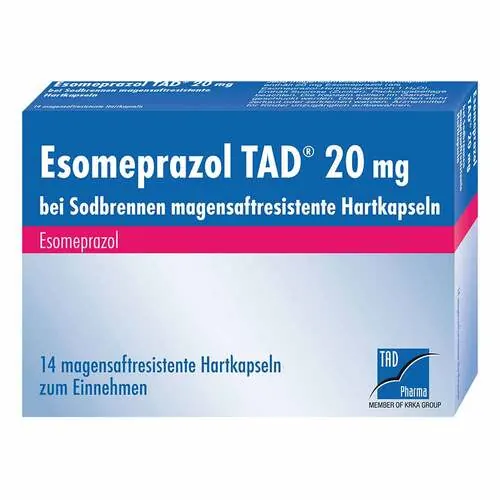 Esomeprazol Tad 20 mg bei Sodbrennen magensaftresistent Hartkapseln , 14 St