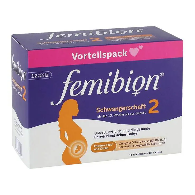 Femibion 2 Schwangerschaft in der 12-Wochen-Packung mit je 84 Tabletten und Kapseln, 2X84 St