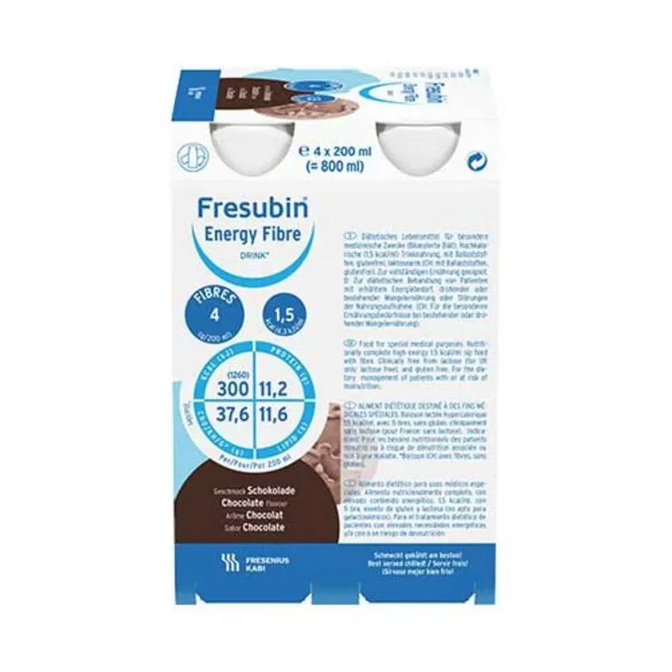 Fresubin Energy Fibre Drink Schokolade Trinkflasche, 6X4X200 ml
