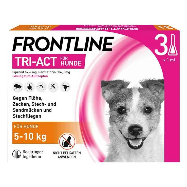 FRONTLINE TRI-ACT gegen Zecke, Floh und fliegende Insekten bei Hunden (5-10kg), 3 St