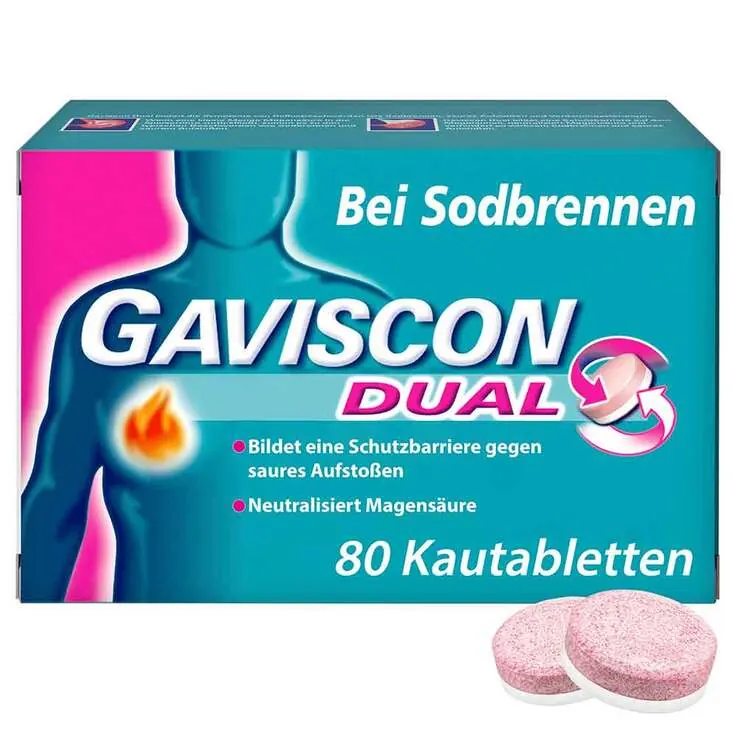 GAVISCON® Dual Kautabletten mit Zweifachwirkung gegen Sodbrennen, 80 St