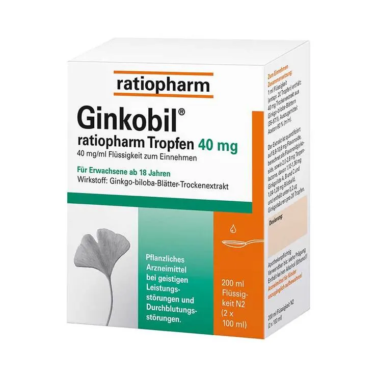 Ginkobil ratiopharm 40mg mit Ginkgo biloba Tropfen, 200 ml