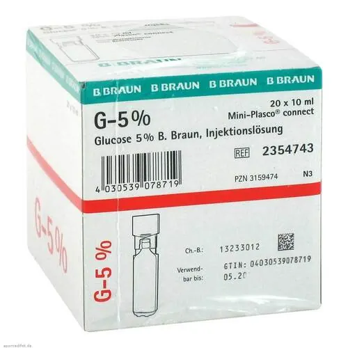 Glucose 5% B.Braun Mini Plasco connect Injektionslösung , 20X10 ml